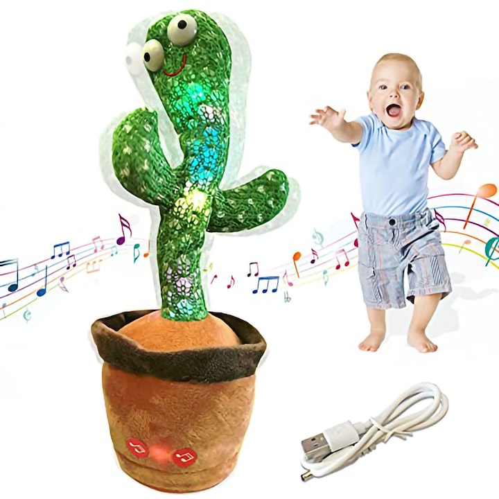 Táncoló kaktusz, gyermekjáték, elismétli amit mondasz neki / plüss anyagból, USB