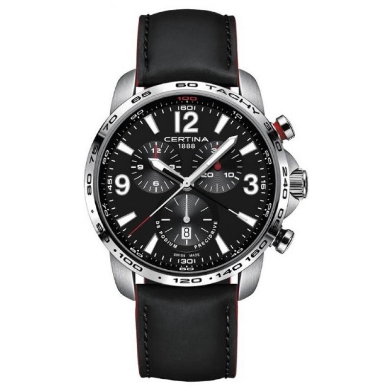 Ceas barbati Certina DS Podium Big Size Chronograph C001.647.16.057.01, Otel inoxidabil/Piele, 20 ATM, Negru