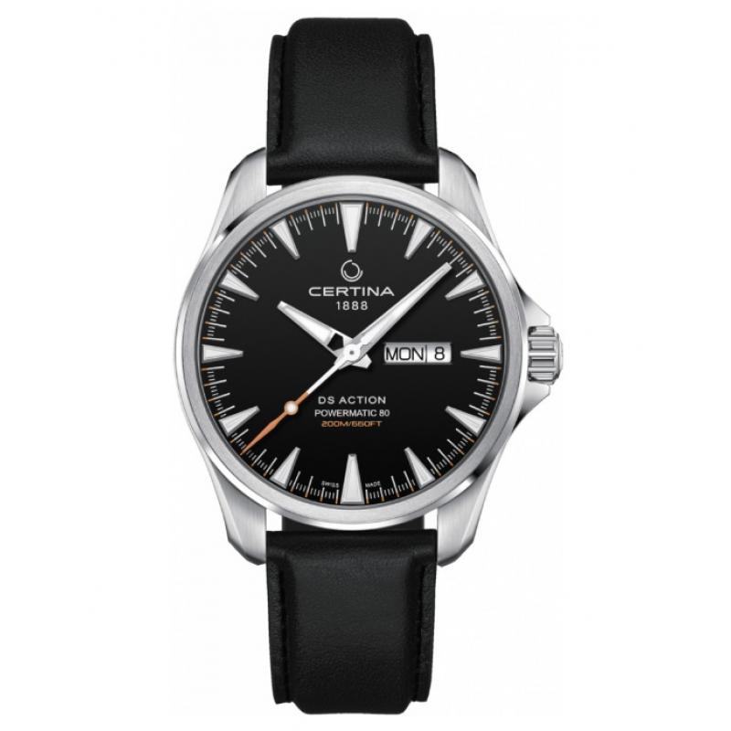 Ceas barbati Certina DS Action Powermatic 80 C032.430.16.051.00, Otel inoxidabil/Piele, 20 ATM, Negru