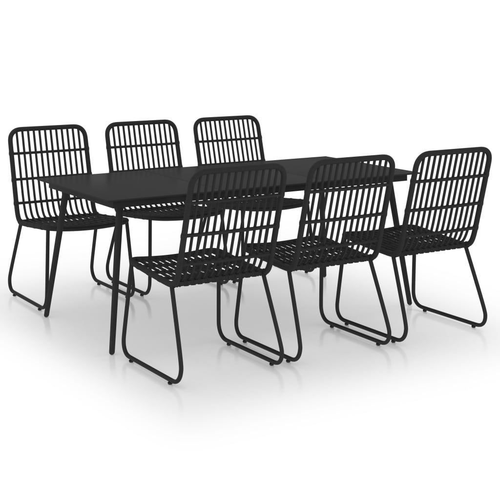 Set mobilier de gradina 7 piese masa cu scaune, vidaXL, Poliratan-Otel-Sticla, 190 x 90 x 74 cm, Negru