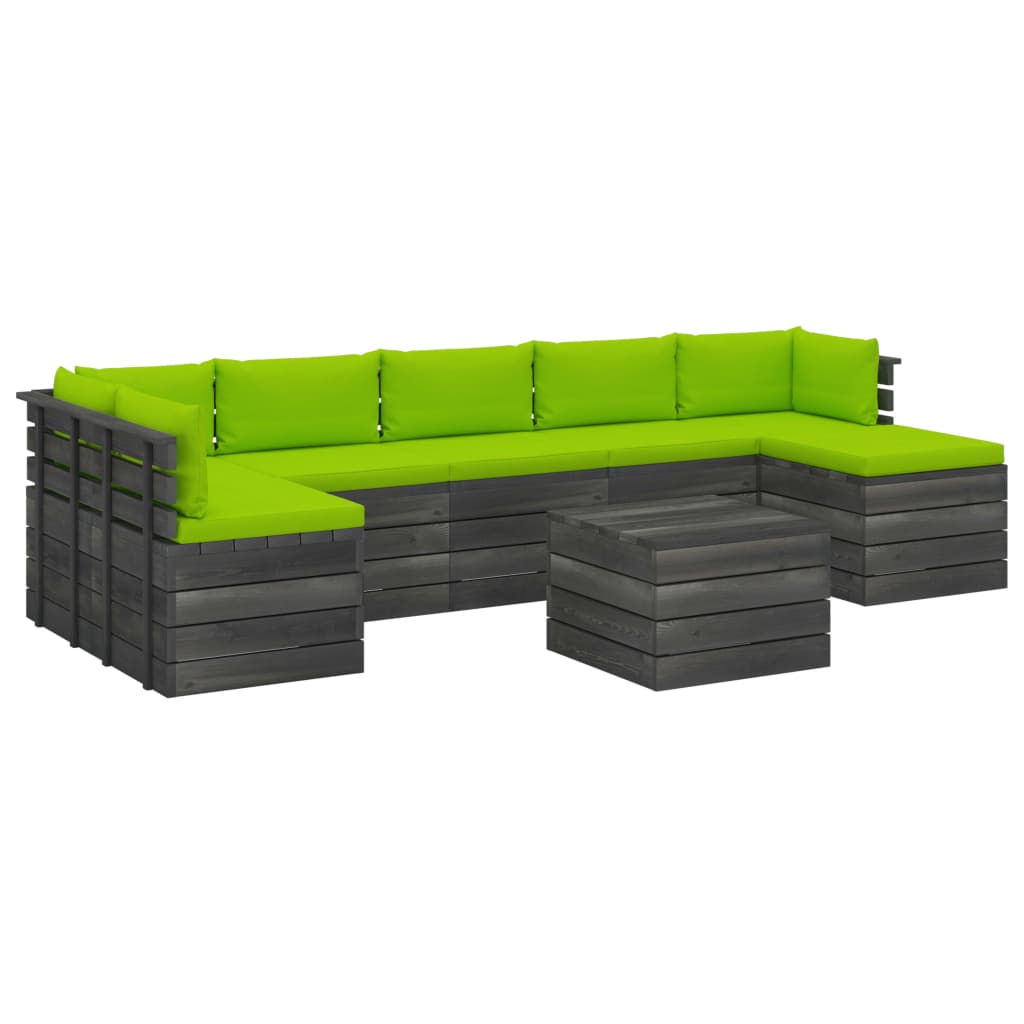 Set mobilier de gradina din paleti cu 8 piese cu perne vidaXL, Lemn, Verde deschis