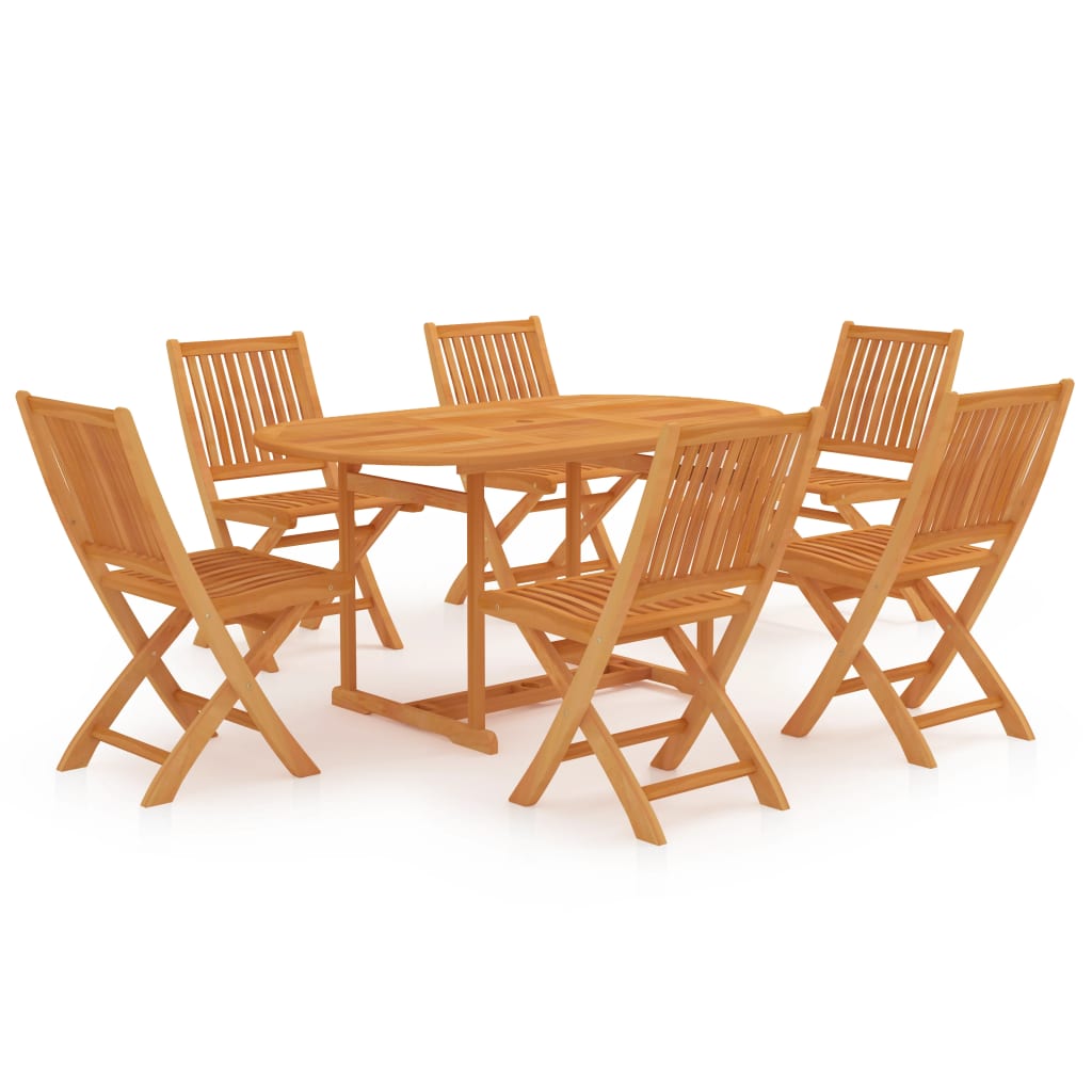 Set mobilier de gradina 7 piese masa cu scaune pliabile, vidaXL, Lemn masiv de tec, 150 x 90 x 75 cm, Maro finisaj ulei