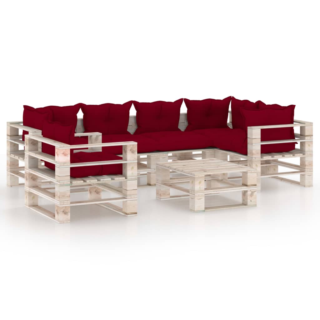 Set mobilier gradina din paleti, 7 piese, cu perne, lemn de pin