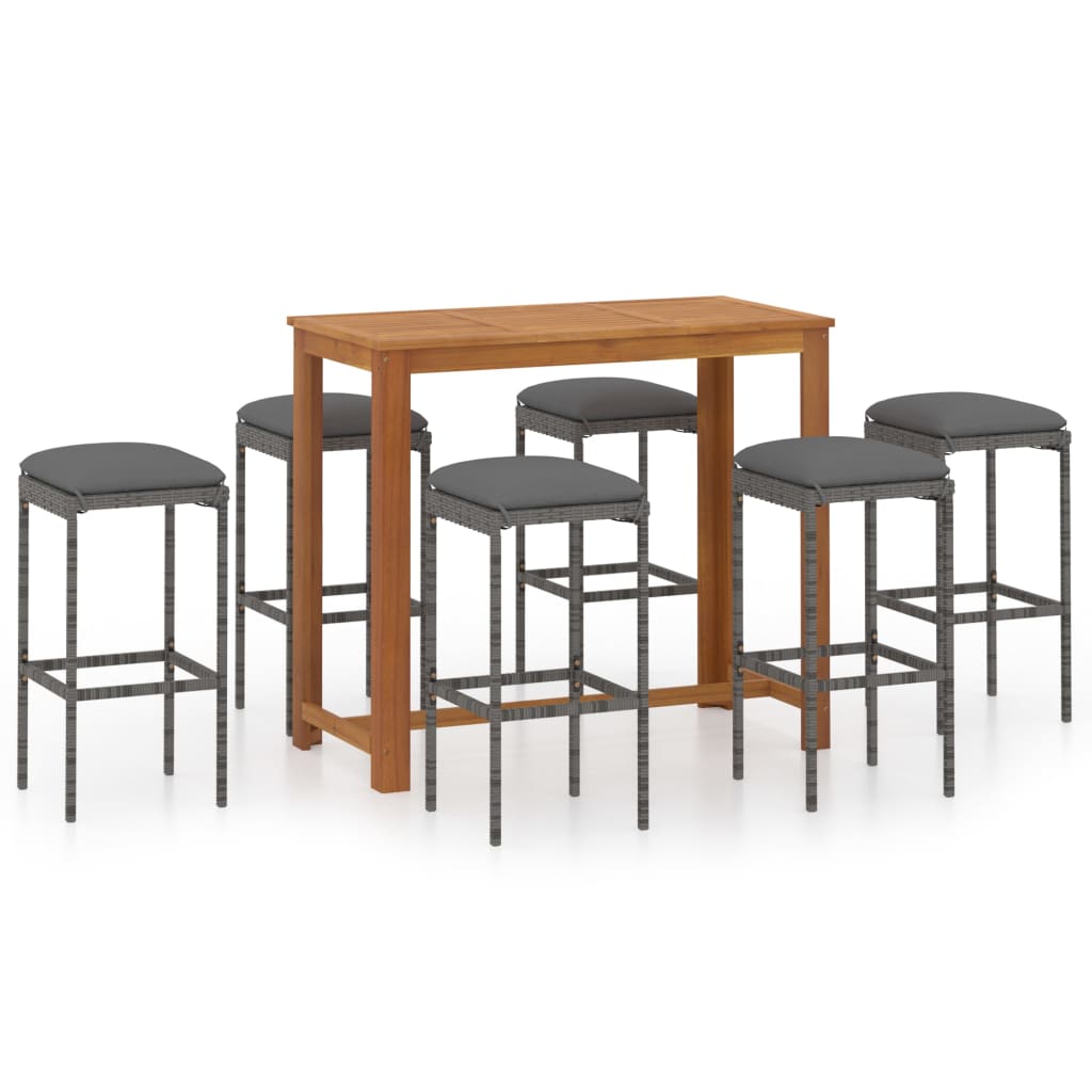 Set mobilier bar de gradina cu perne, 7 piese, gri