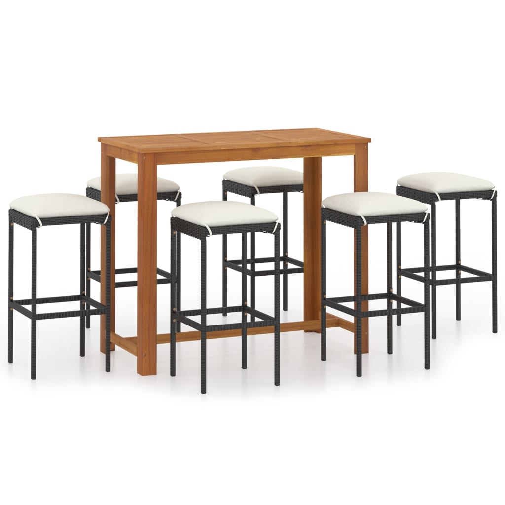 Set mobilier bar de gradina, cu perne, 7 piese, negru