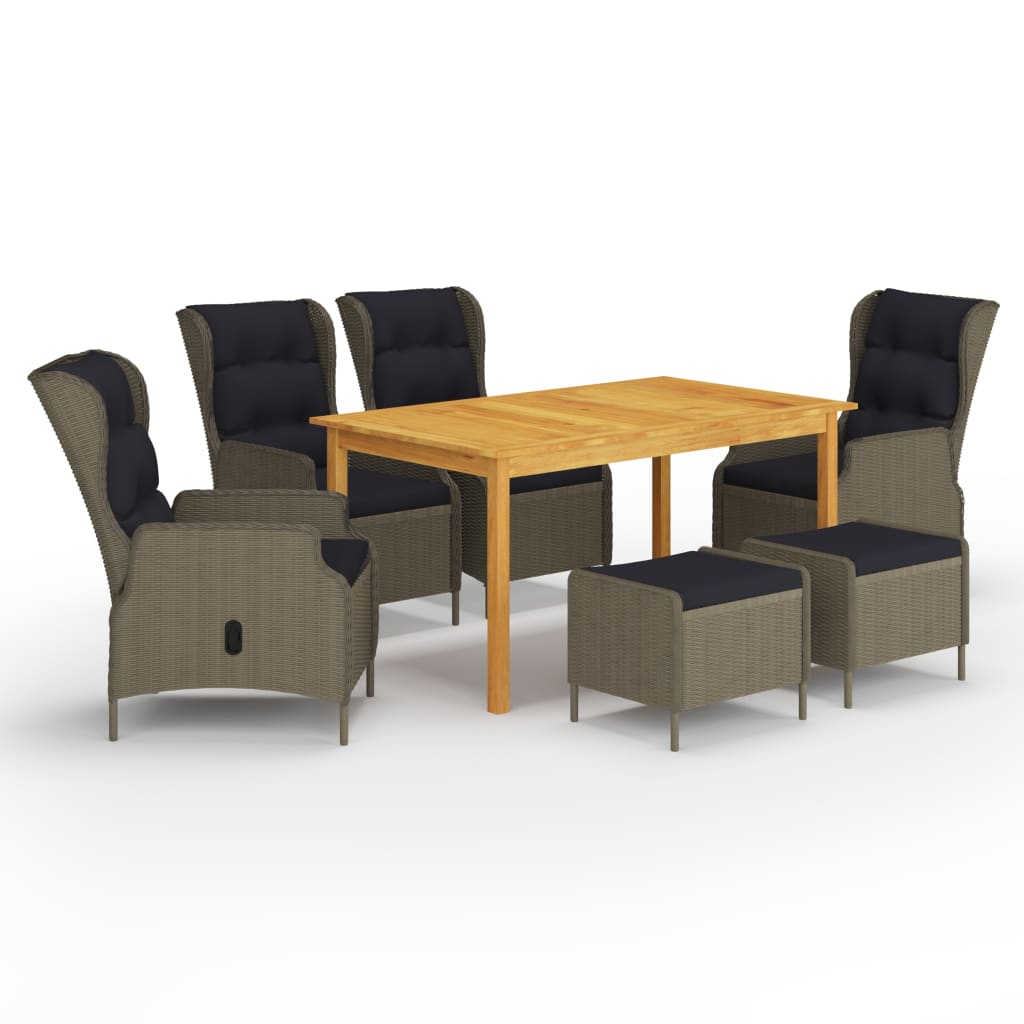 Set mobilier de gradina cu 7 piese masa, fotolii si 2 tabureti, vidaXL, Ratan-Lemn masiv de acacia, 150 x 90 x 74 cm, Maro