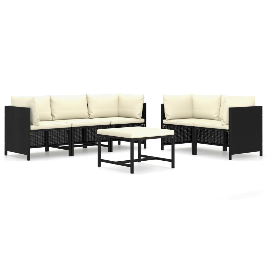 Set mobilier de gradina cu 1 masa si 5 canapele cu perne, vidaXL, Poliratan, 60 x 60 x 60 cm, Negru