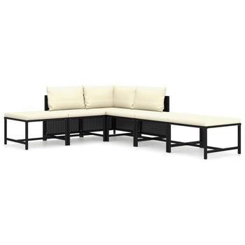 Set mobilier de gradina cu 3 canapele si 3 tabureti cu perne, vidaXL, Poliratan, 60 x 60 x 60 cm, Negru Set mobilier de gradina cu 3 canapele si 3 tabureti cu perne, vidaXL, Poliratan, 60 x 60 x 60 cm, Negru
