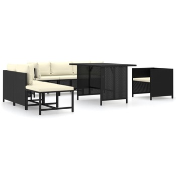 Set mobilier de gradina din 8 piese cu perne incluse vidaXL, Poliratan, 110 x 70 x 65 cm, Negru/Crem Set mobilier de gradina din 8 piese cu perne incluse vidaXL, Poliratan, 110 x 70 x 65 cm, Negru/Crem