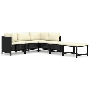 Set mobilier de gradina cu 4 canapele si 2 tabureti cu perne incluse, vidaXL, Poliratan, 60 x 60 x 60 cm, Negru Set mobilier de gradina cu 4 canapele si 2 tabureti cu perne incluse, vidaXL, Poliratan, 60 x 60 x 60 cm, Negru