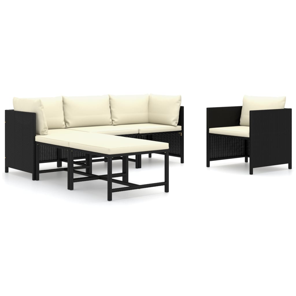 Set mobilier de gradina cu 3 canapele, 1 fotoliu si 2 tabureti cu perne, vidaXL, Poliratan, 60 x 60 x 60 cm, Negru