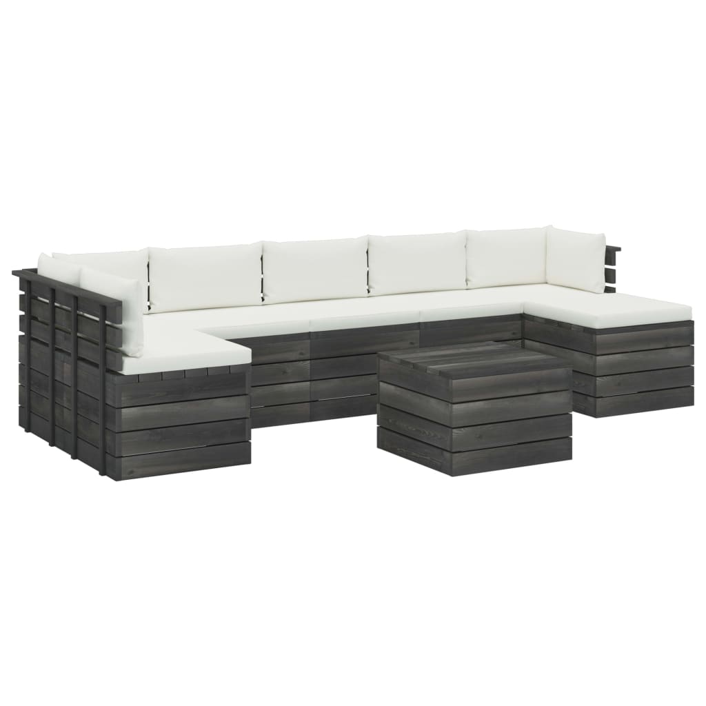 Set mobilier de gradina din paleti cu 8 piese cu perne vidaXL, Lemn, Crem