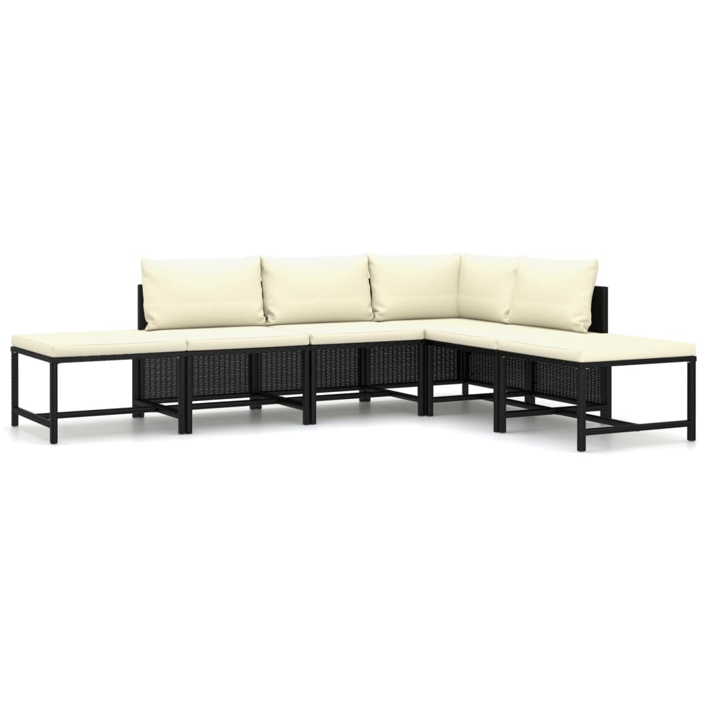 Set mobilier de gradina cu 6 piese cu perne incluse, vidaXL, Poliratan, 60 x 60 x 60 cm, Negru