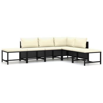Set mobilier de gradina cu 6 piese cu perne incluse, vidaXL, Poliratan, 60 x 60 x 60 cm, Negru Set mobilier de gradina cu 6 piese cu perne incluse, vidaXL, Poliratan, 60 x 60 x 60 cm, Negru