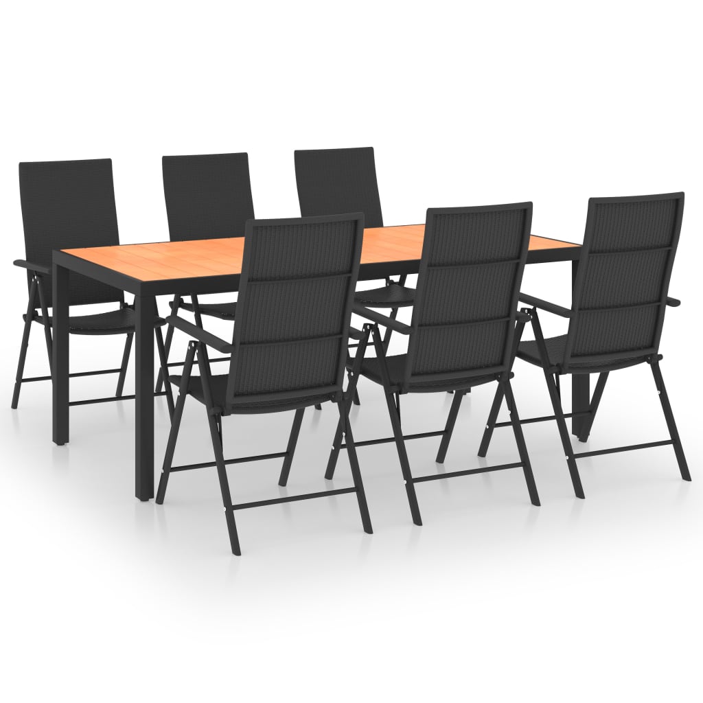 Set de masa pentru gradina, 7 piese, negru si maro