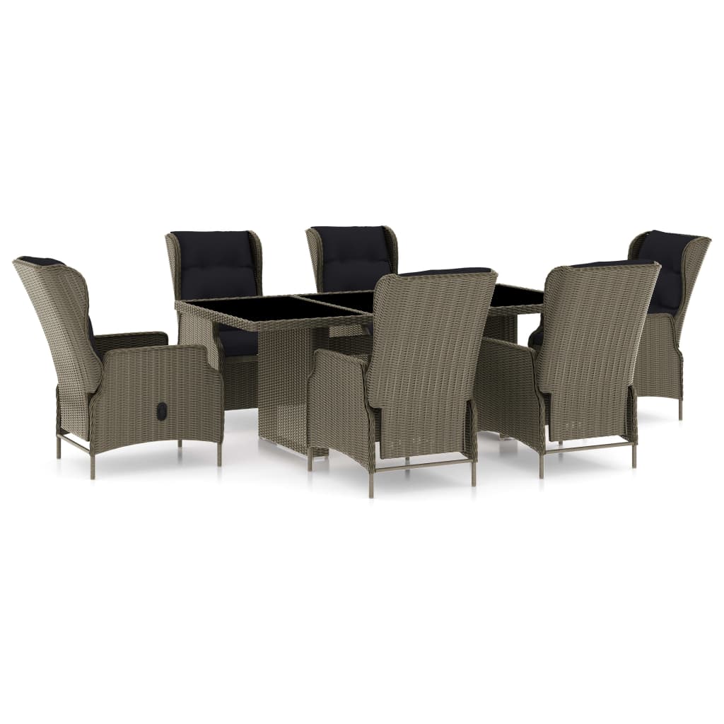 Set mobilier de exterior 7 piese masa cu scaune fotoliu, vidaXL, Ratan-Sticla, Maro-perne negru