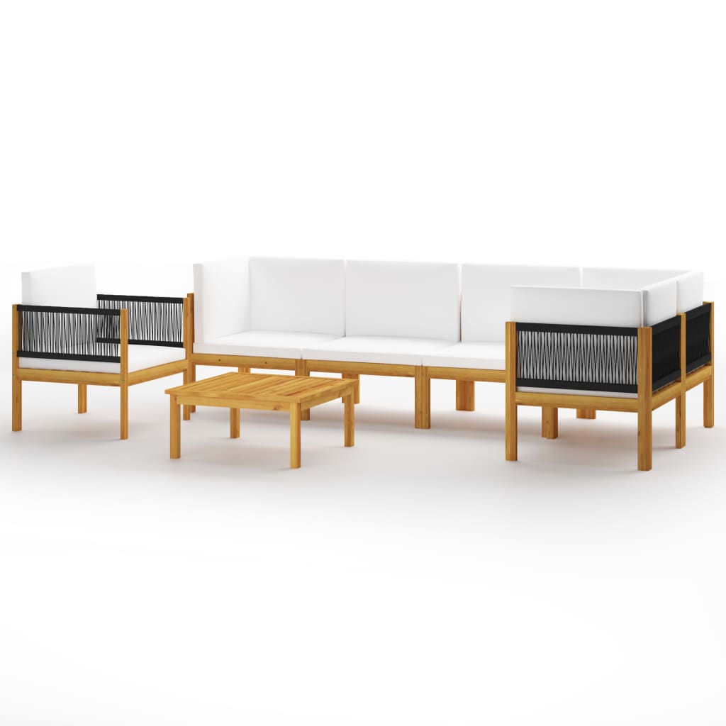 Set mobilier gradina cu perne, crem, 7 piese, lemn masiv acacia