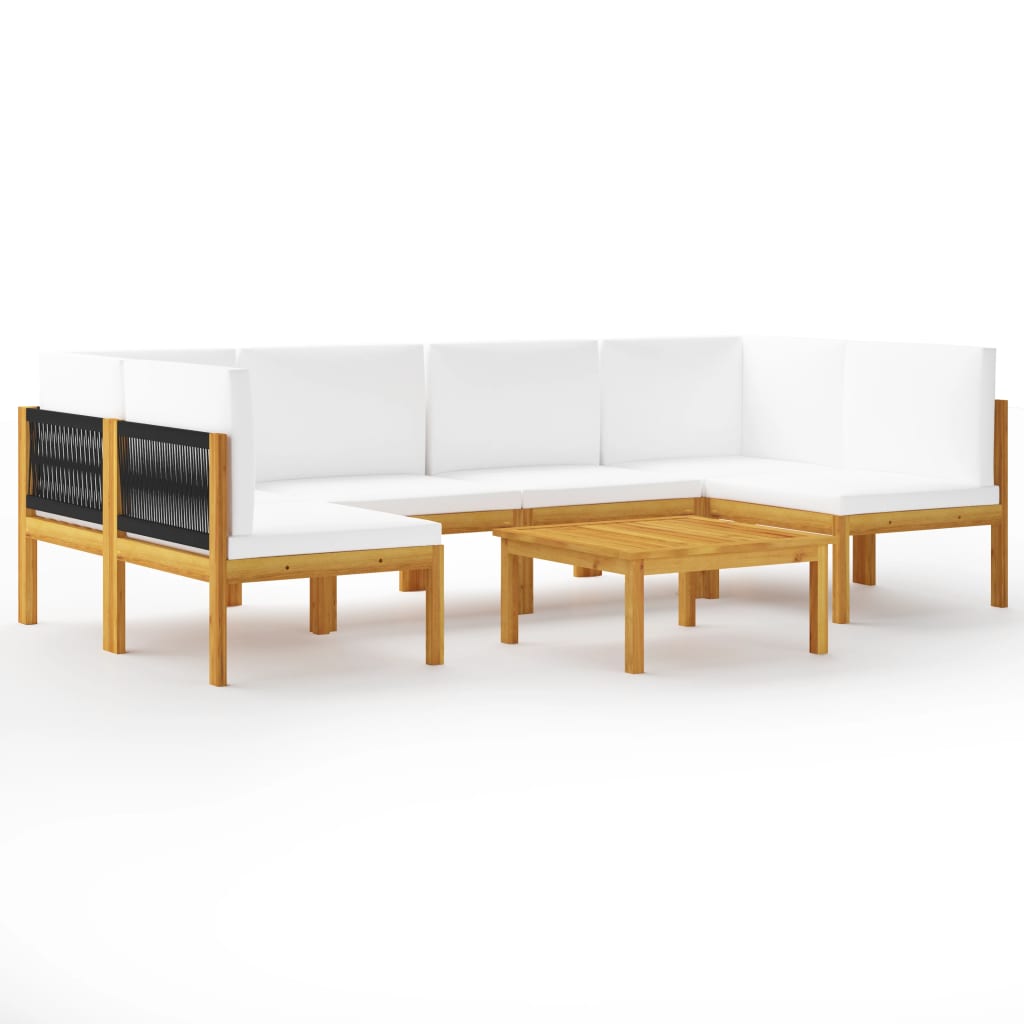 Set mobilier gradina cu perne, crem, 7 piese, lemn masiv acacia