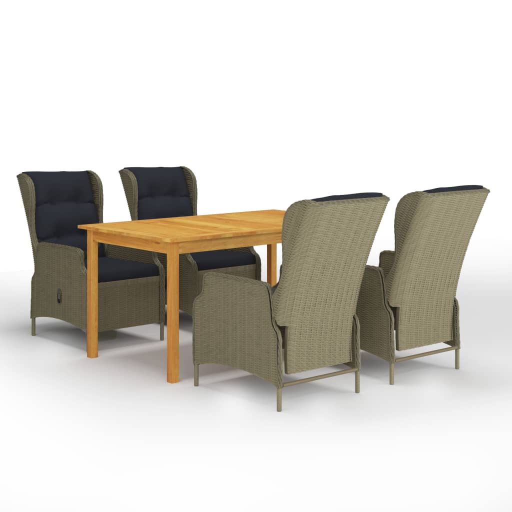 Set mobilier de gradina cu 5 piese masa cu fotolii, vidaXL, Ratan-Lemn masiv de acacia, 150 x 90 x 74 cm, Maro
