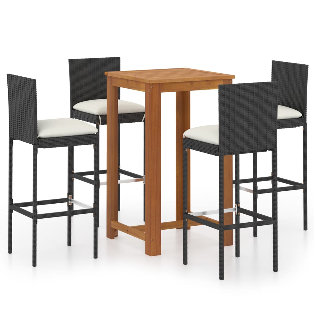 Set mobilier bar gradina cu perne, 5 piese, negru