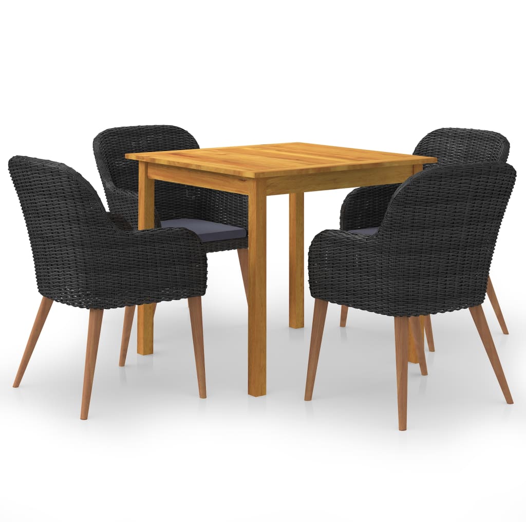 Set mobilier de gradina din 5 piese cu perne gri inchis vidaXL, 85 x 85 x 74 cm/56 x 60 x 81.5 cm, Negru/Gri inchis