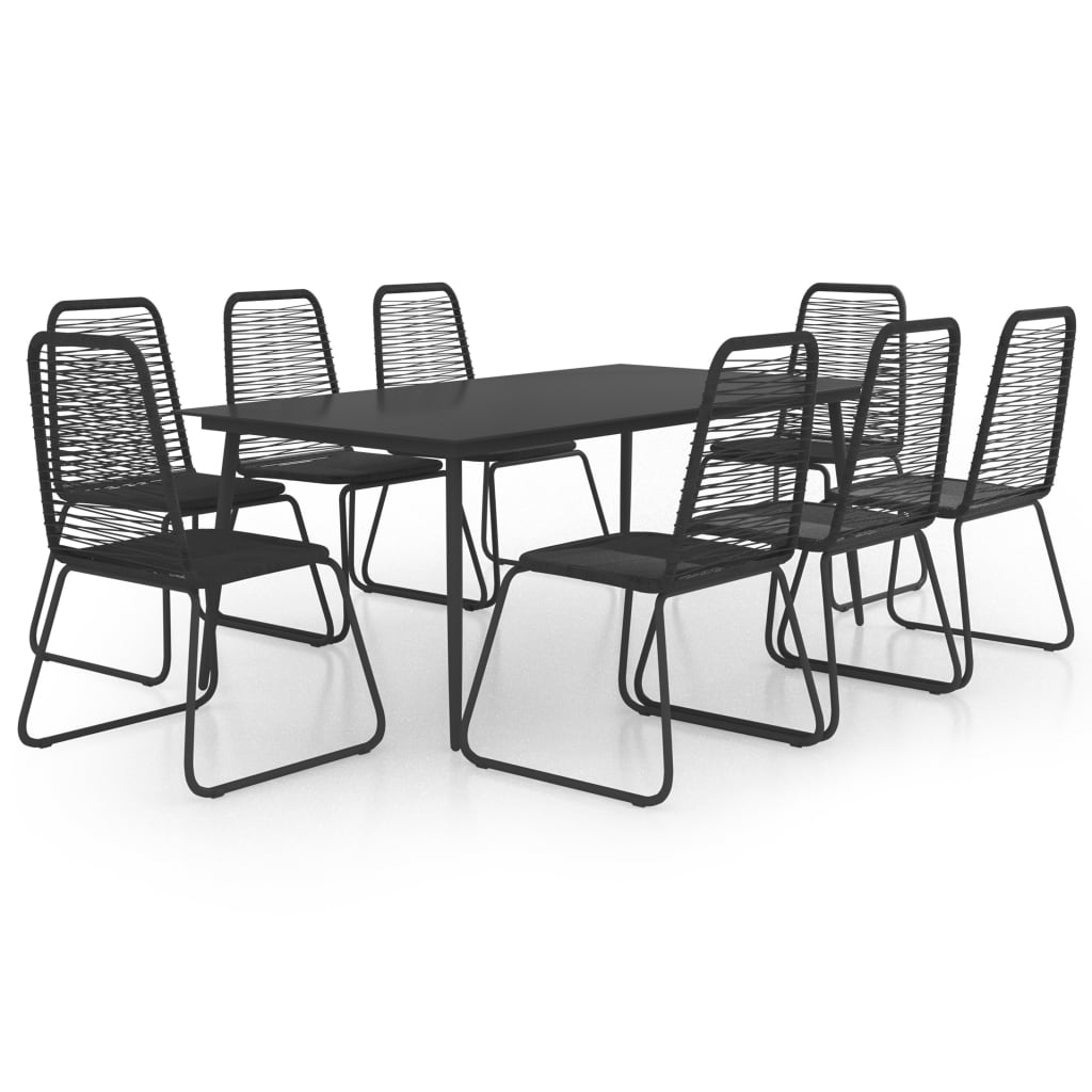 Set de mobilier de gradina, 9 piese, negru, ratan PVC