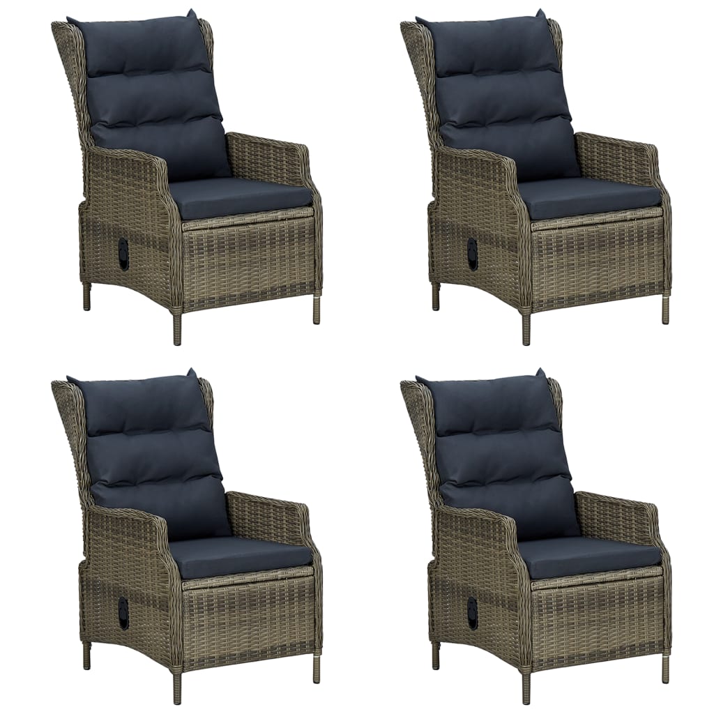 Set mobilier de gradina cu 5 piese - masa si fotolii cu perne, vidaXL, Ratan, 140 x 70 x 73,5 cm, Maro