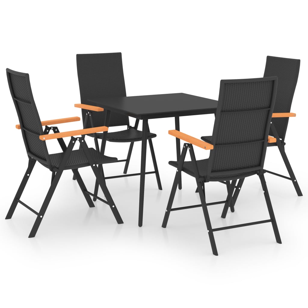 Set mobilier de gradina 5 piese masa cu 4 scaune, vidaXL, Ratan-sticla-otel, 80 x 80 x 74 cm, Negru-maro
