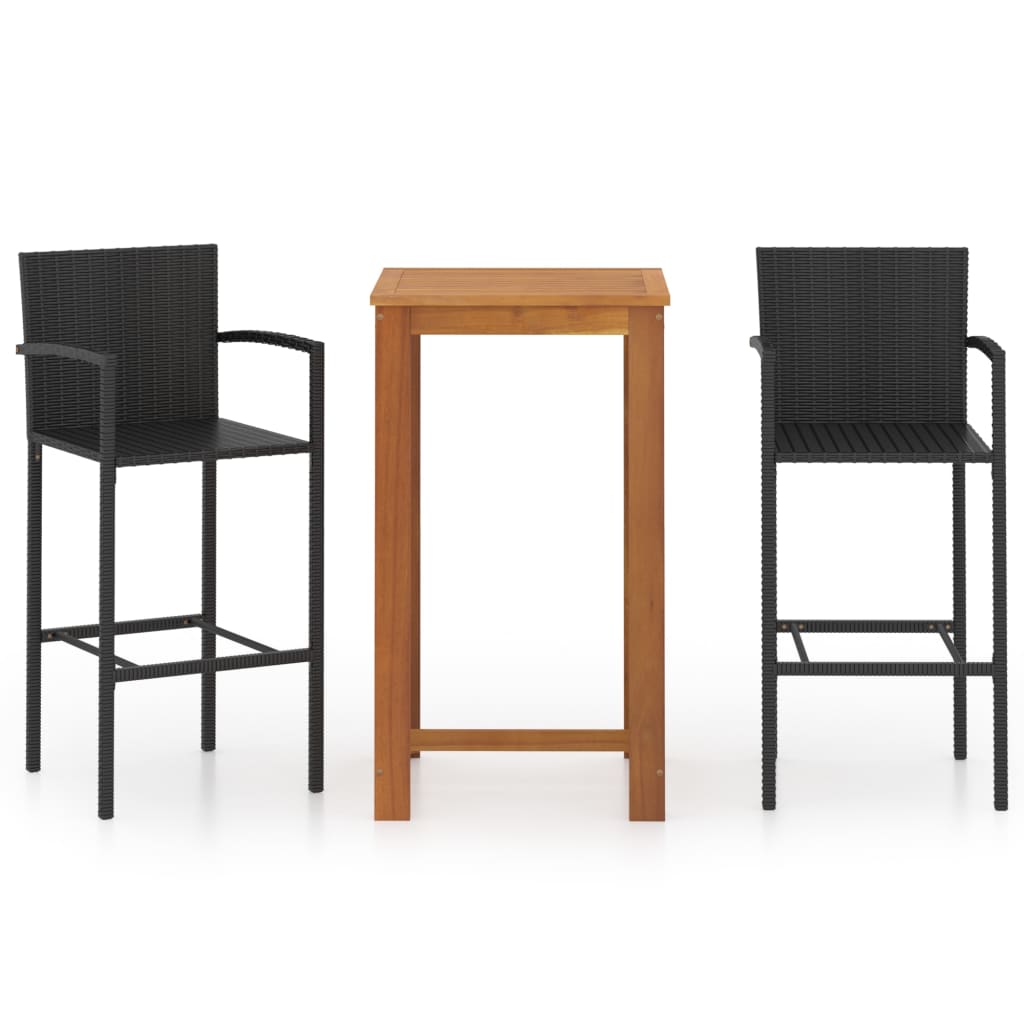 Set mobilier de bar de gradina cu 3 piese vidaXL, 60 x 60 x 105 cm, Negru