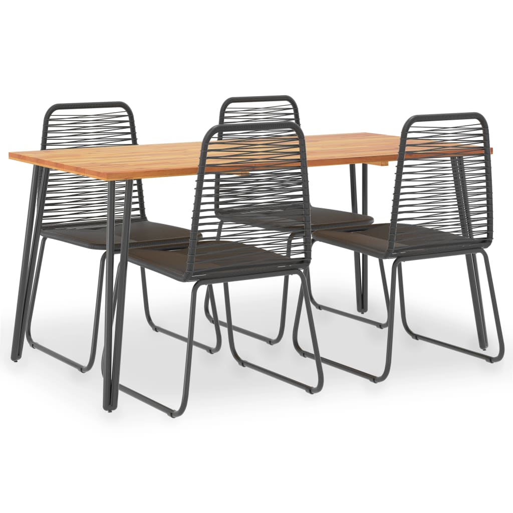 Set mobila de exterior din 5 piese vidaXL, Poliratan, 160 x 80 x 75 cm, Negru