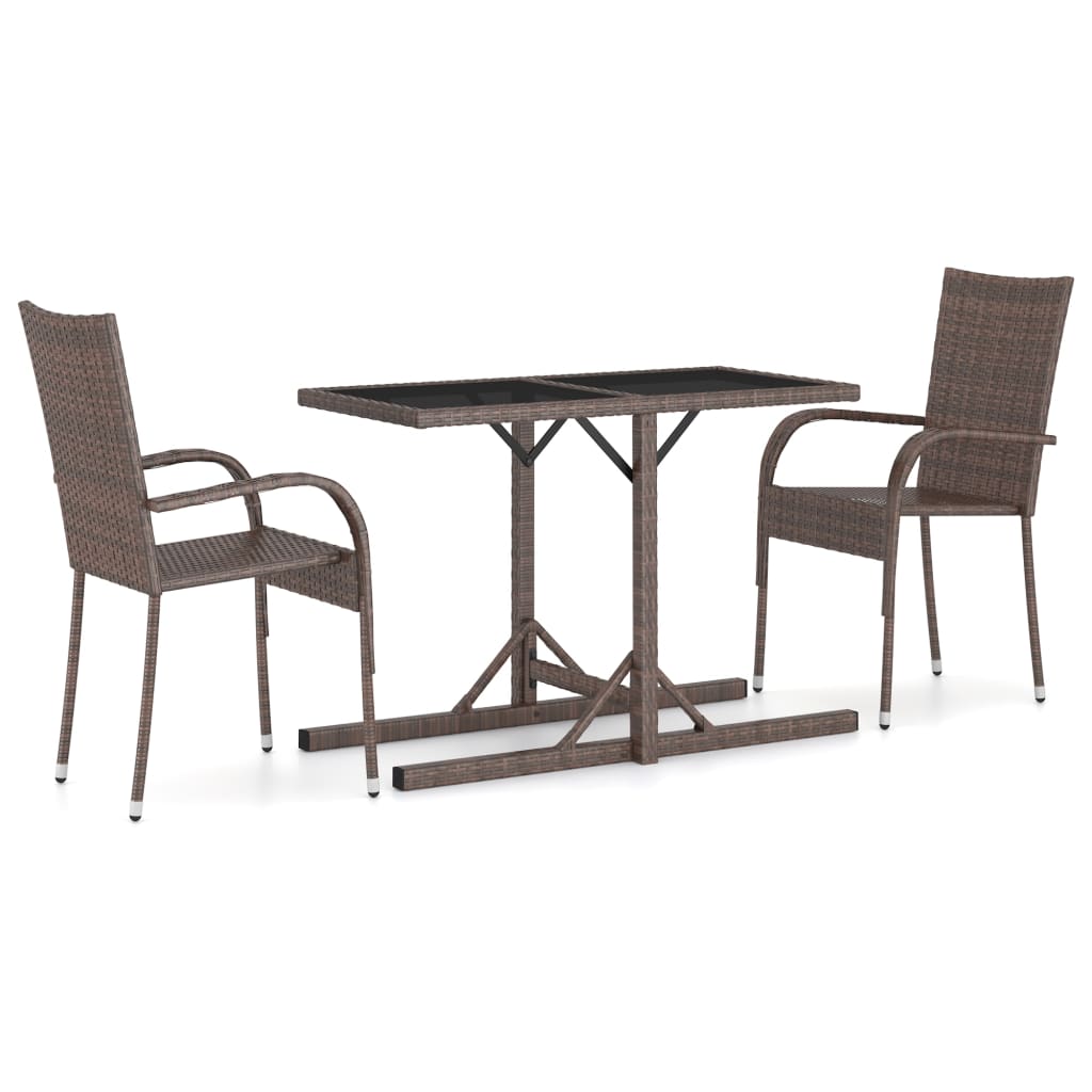 Set mobilier de gradina 3 piese masa cu scaune, vidaXL, Ratan-sticla, 110 x 53 x 72 cm, Maro