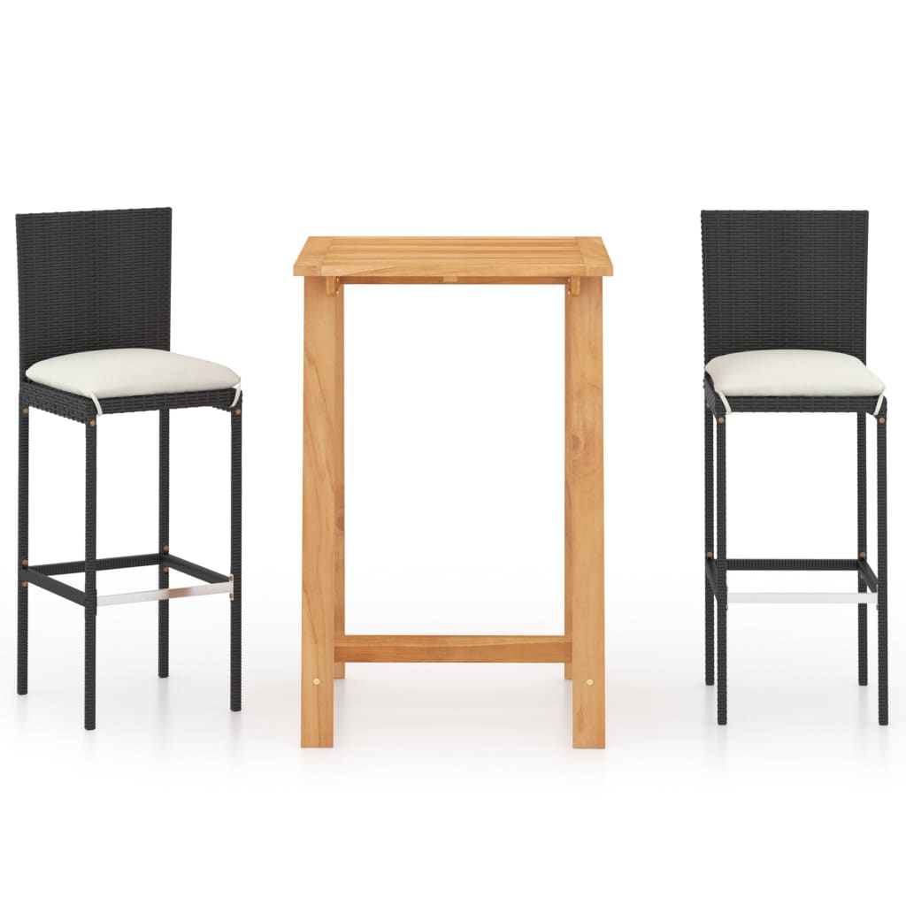 Set mobilier bar de gradina cu perne, 3 piese, negru