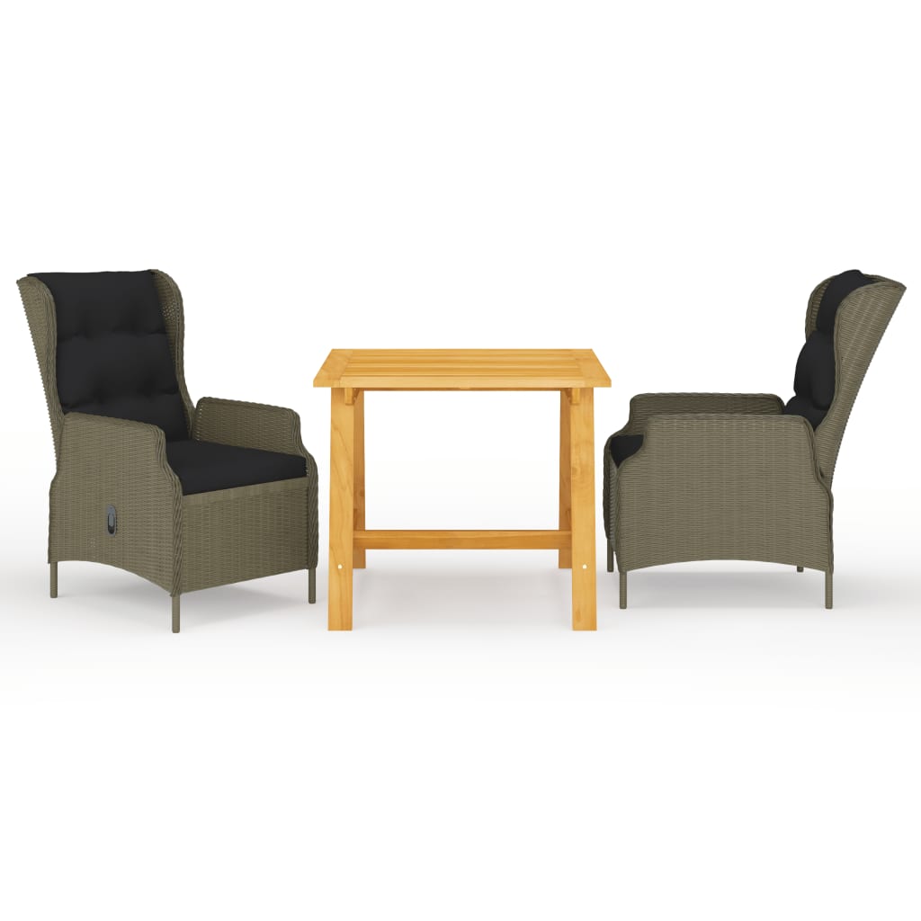 Set mobilier de gradina 3 piese masa cu fotolii, vidaXL, Ratan si lemn masiv de acacia finisaj ulei, Maro