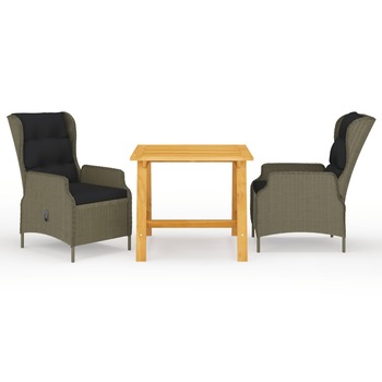 Set mobilier de gradina 3 piese masa cu fotolii, vidaXL, Ratan si lemn masiv de acacia finisaj ulei, Maro Set mobilier de gradina 3 piese masa cu fotolii, vidaXL, Ratan si lemn masiv de acacia finisaj ulei, Maro