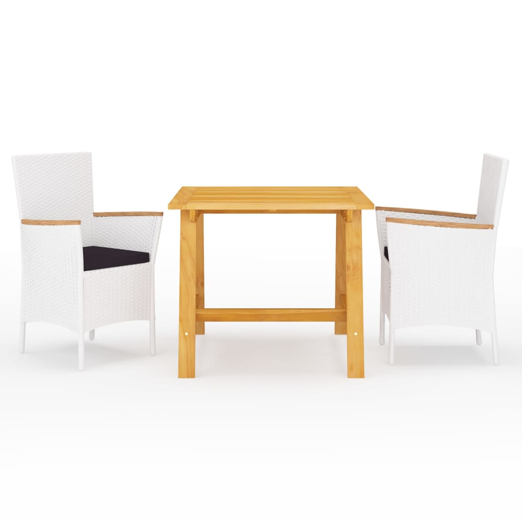 Set mobilier de gradina din 3 piese cu masa din lemn masiv si perne vidaXL, Poliratan, 58 x 58 x 88 cm, Alb/Negru