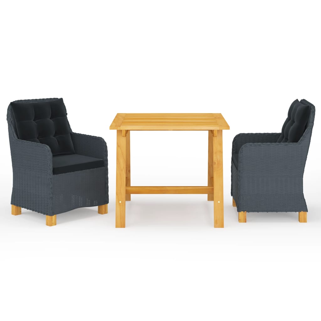 Set de masa pentru gradina, 3 piese, gri inchis