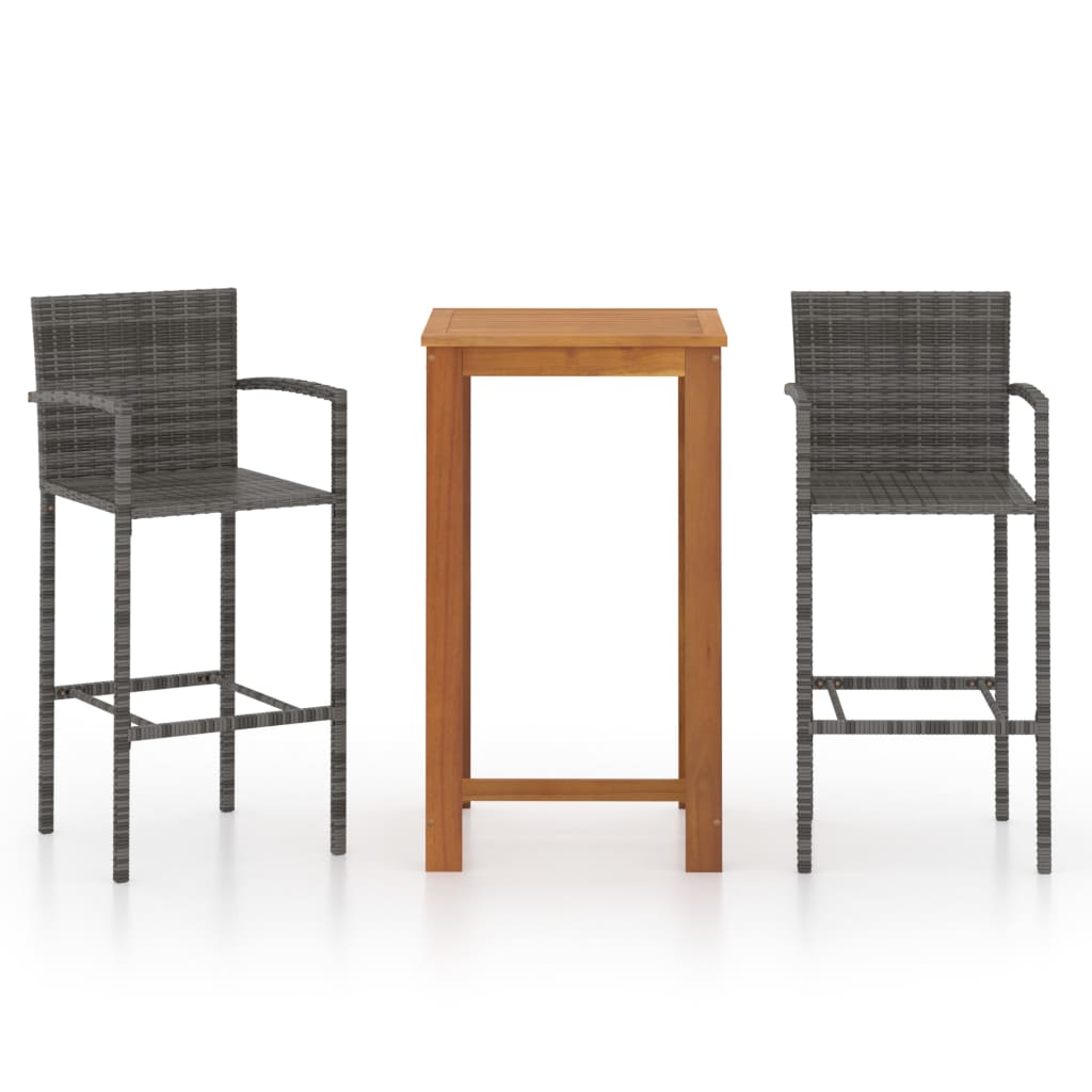 Set mobilier de bar de gradina cu 3 piese vidaXL, 60 x 60 x 105 cm, Gri