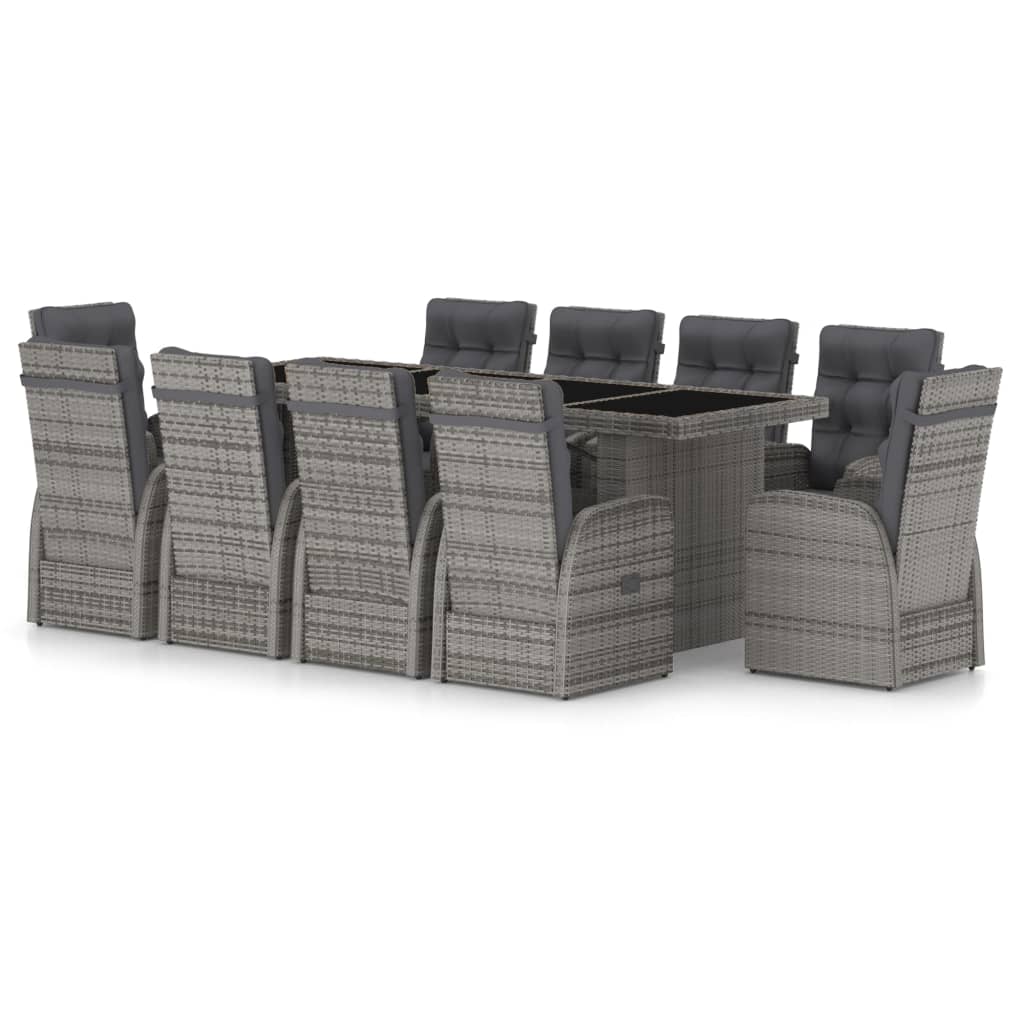 Set mobilier de exterior din 11 piese cu perne de spatar incluse vidaXL, Poliratan, 240 x 90 x 74 cm, Gri