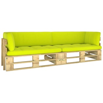 Canapea din paleti cu 2 locuri cu perne pentru gradina vidaXL, Lemn, 110 x 66 x 55 cm, perna 10 cm, Verde/Verde deschis Canapea din paleti cu 2 locuri cu perne pentru gradina vidaXL, Lemn, 110 x 66 x 55 cm, perna 10 cm, Verde/Verde deschis