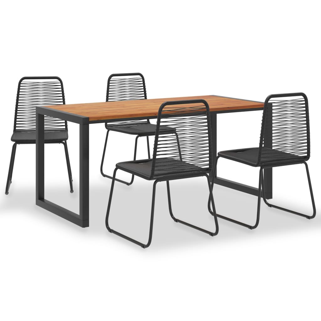 Set mobila de exterior cu 1 masa si 4 scaune vidaXL, Poliratan, 160 x 80 x 75 cm, Negru