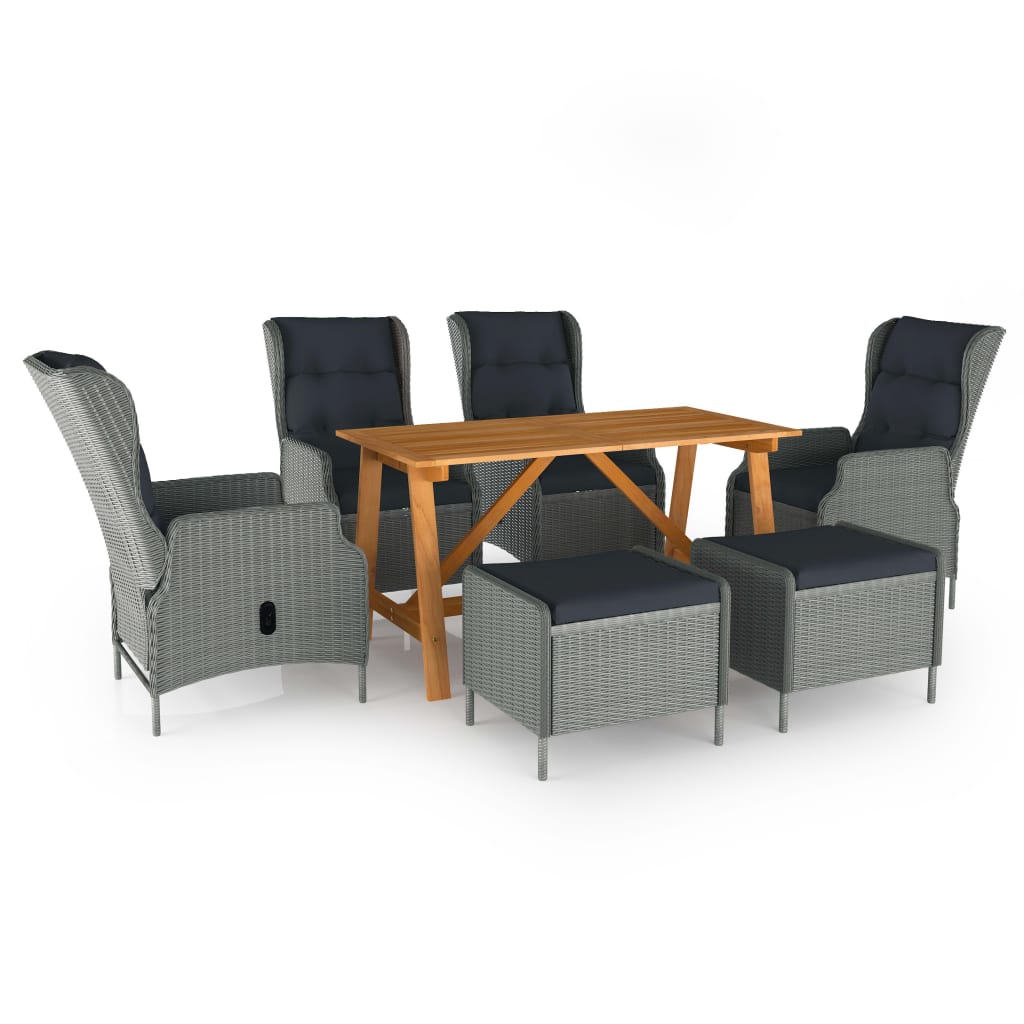 Set mobilier de gradina cu 7 piese masa, fotolii, tabureti si perne, vidaXL, Ratan, 140 x 70 x 73,5 cm, gri deschis