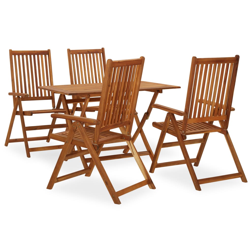 Set mobilier de gradina 5 piese masa cu scaune ajustabile, vidaXL, Lemn masiv de acacia, 120 x 70 x 75 cm, Maro finisaj ulei