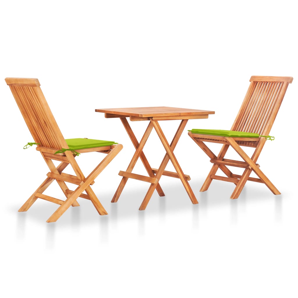 Set bistro 3 piese cu perne verde aprins, lemn masiv tec