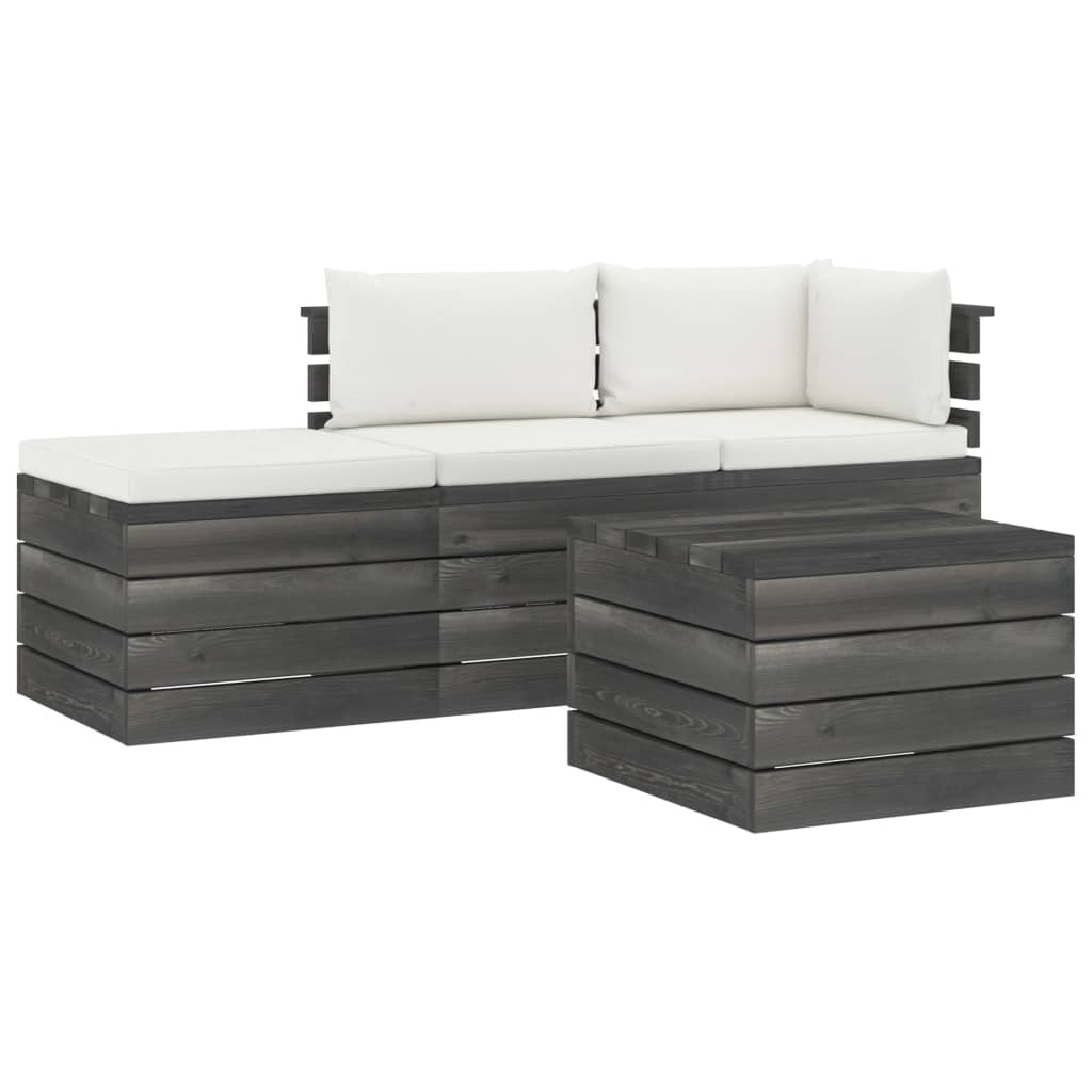 Set mobilier gradina din paleti, 4 piese, cu perne, lemn de pin