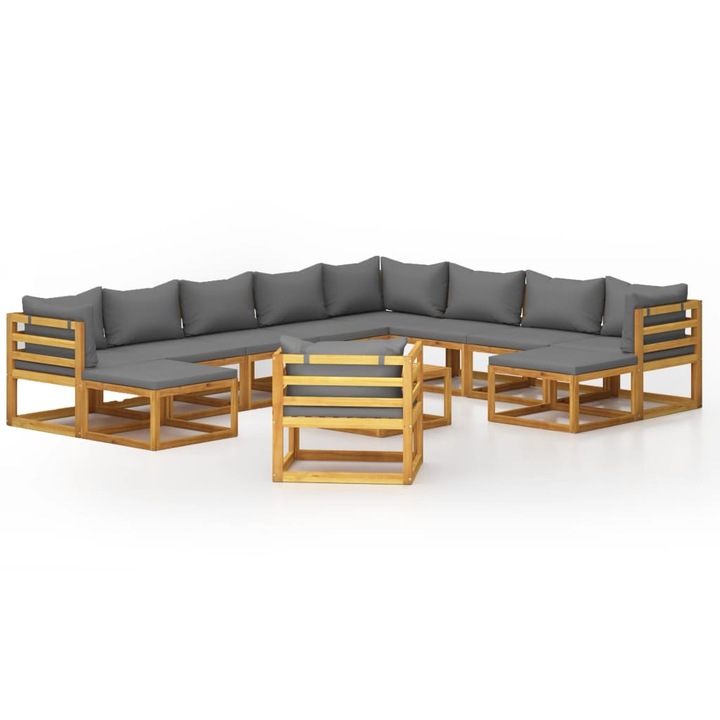 Set mobilier gradina cu perne vidaXL, 12 piese, lemn masiv de acacia, 64.6 kg