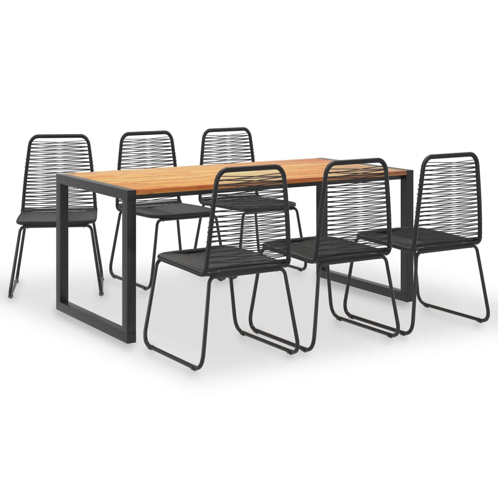 Set mobilier de exterior 7 piese negru lemn acacia si poliratan