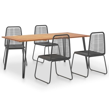 Set mobila de exterior din 5 piese vidaXL, Poliratan, 180 x 90 x 75 cm, Negru Set mobila de exterior din 5 piese vidaXL, Poliratan, 180 x 90 x 75 cm, Negru