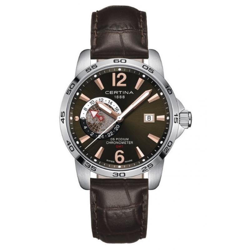 Ceas barbati Certina DS Podium Chronometer GMT C034.455.16.087.01, Otel inoxidabil/Piele, 10 ATM, MAro