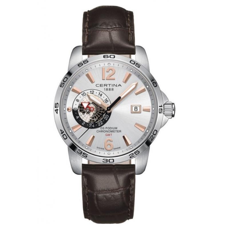 Ceas barbati Certina DS Podium Chronometer GMT C034.455.16.037.01, Otel inoxidabil/Piele, 10 ATM, Maro