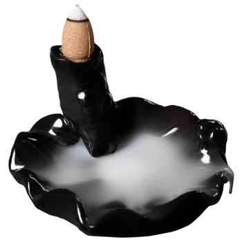 Fantana fum backflow cu 2 canale fumigatie, suport ardere conuri fumigene si betisoare parfumate, ceramica, negru Fantana fum backflow cu 2 canale fumigatie, suport ardere conuri fumigene si betisoare parfumate, ceramica, negru